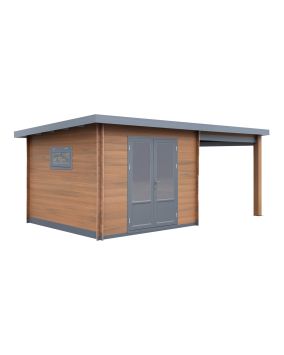 WPC Gartenhaus Alpenblick inkl. überdachter Terrasse - Länge: 560 cm, Breite: 300 cm, Höhe: 239 cm, Farbe: Holzoptik
