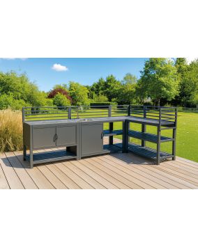 Outdoorküche aus Aluminium & Sinterstein - bestehend aus Modul A, B, C, D und 2x Ablagefläche