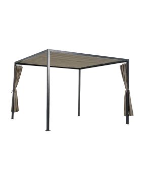 Pergola Lille mit Vorhang aus Aluminium - Farbe: graualuminium, Vorhangfarbe: taupe, Länge: 3000 mm, Breite: 3000 mm, Höhe: 2100 mm