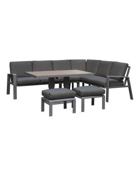 Essgruppe Malaga - bestehend aus 1x Sofa, 1x Sofa rechts, 1x Gartentisch, 2x Hocker